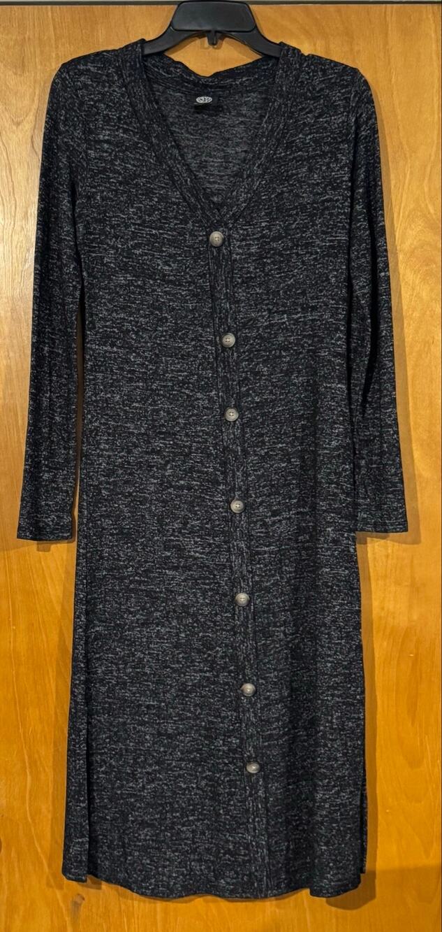 Bobeau Charcoal Gray Heathered V-Neck Faux Button Cardigan Sweater Midi Dress XS